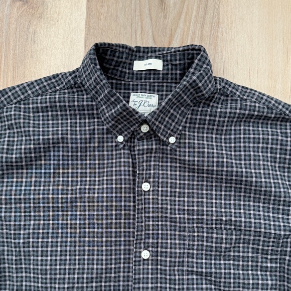 J Crew Men’s Long Sleeve Plaid Button Up Shirt Gray Black Organic Cotton - Picture 3 of 8